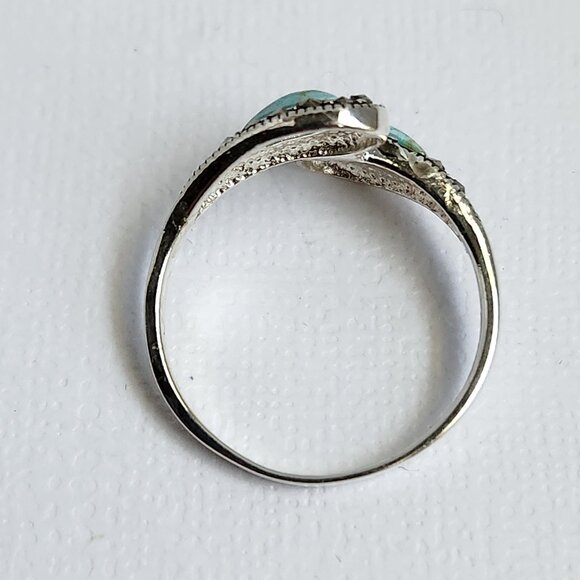 1990's Signed 925 Silver Classic Turquoise & Marcasite Ring Size 7 - Picture 7 of 12